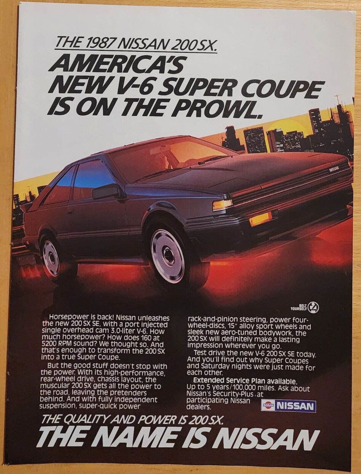 Vintage 1987 Nissan 200SX SE V-6 Magazine Print-Ad Super Coupe Japanese Auto