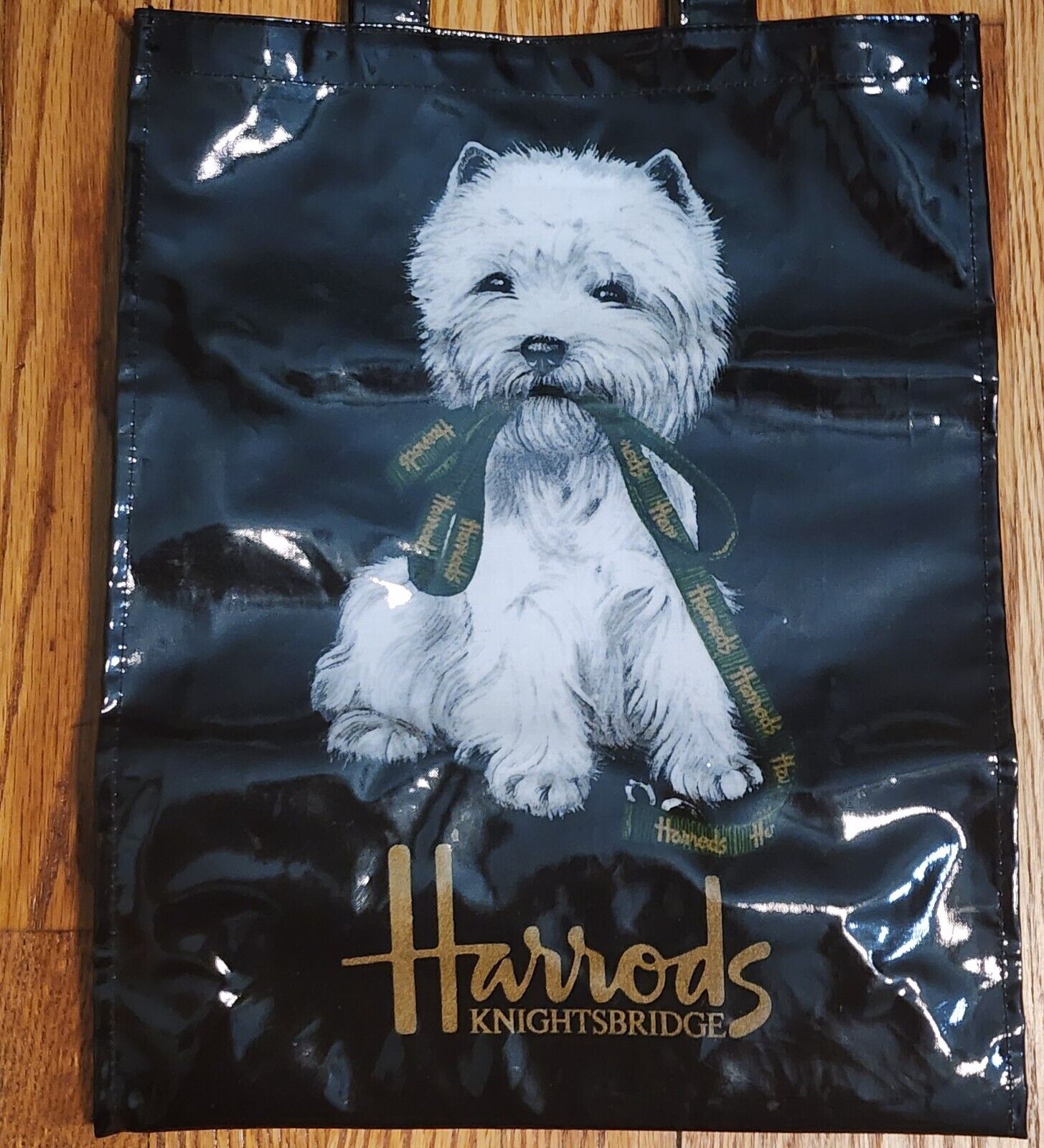 Vintage HARRODS Knightsbridge White West Highland terrier dog large shopping bag