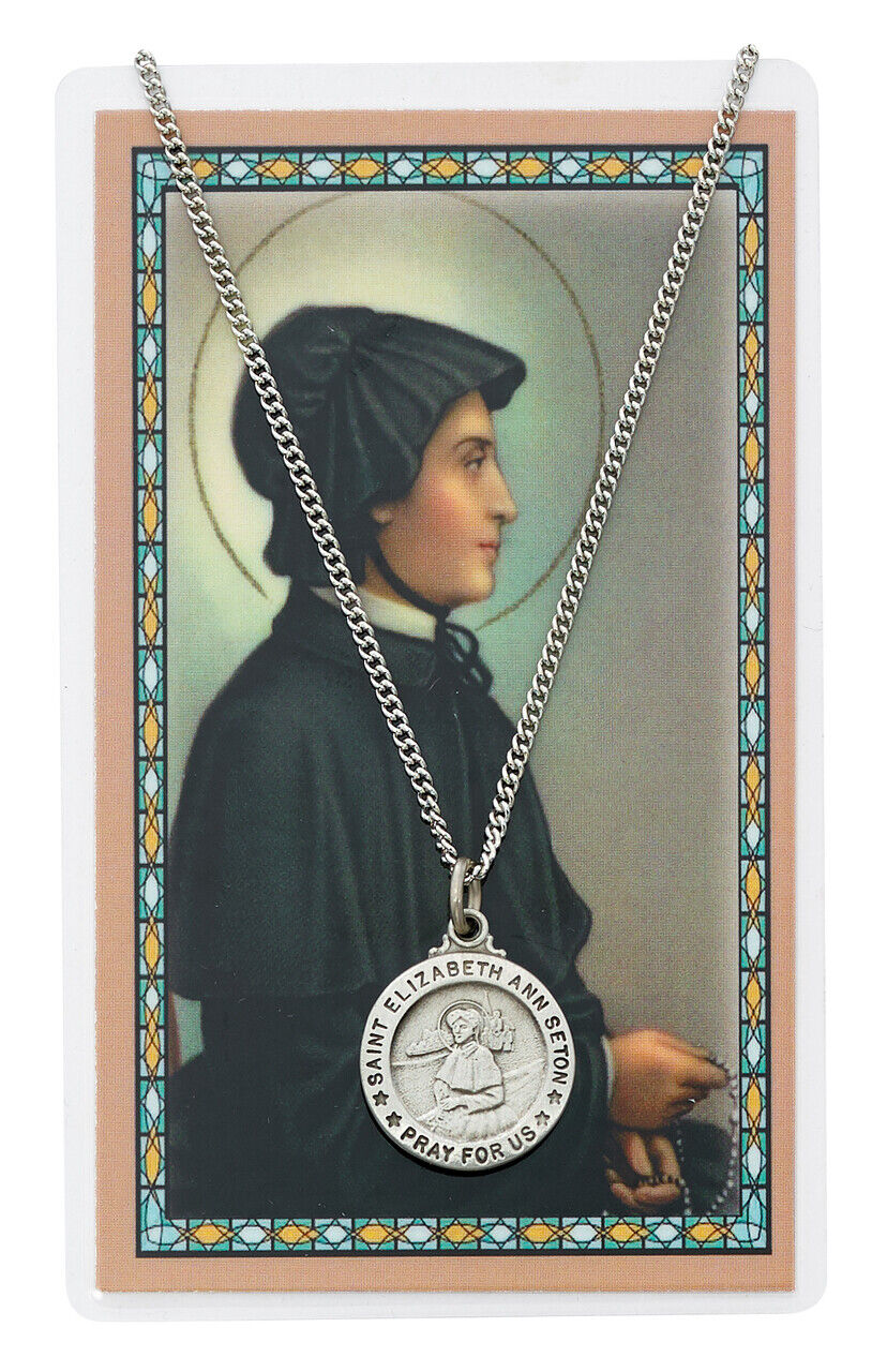 St. Elizabeth Ann Seton Medal Necklace with a Laminated Prayer Card