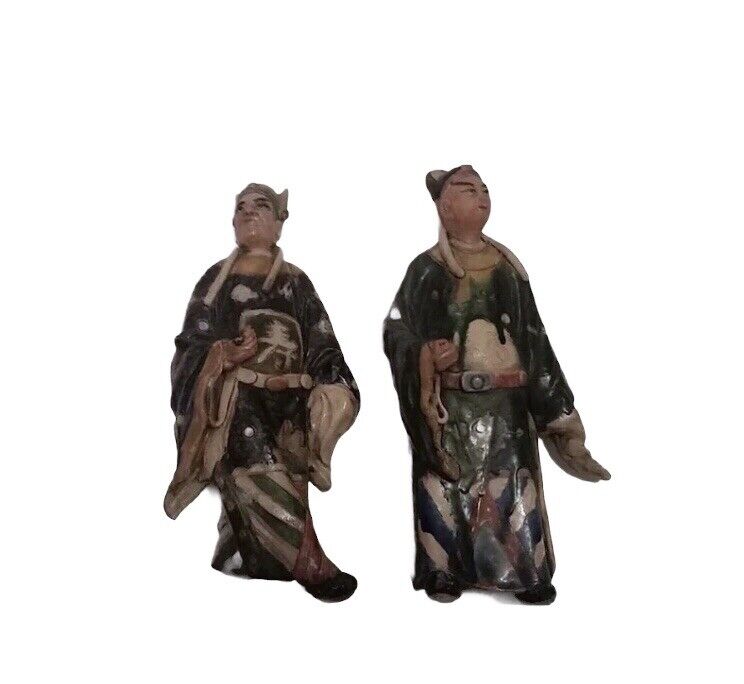 Antique Asian Hand Painted Pottery Dolls