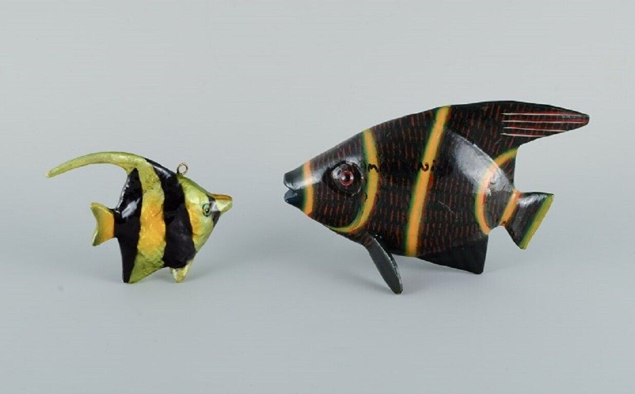 Fish in wood. France. Hand-painted. Mid-20th century.
