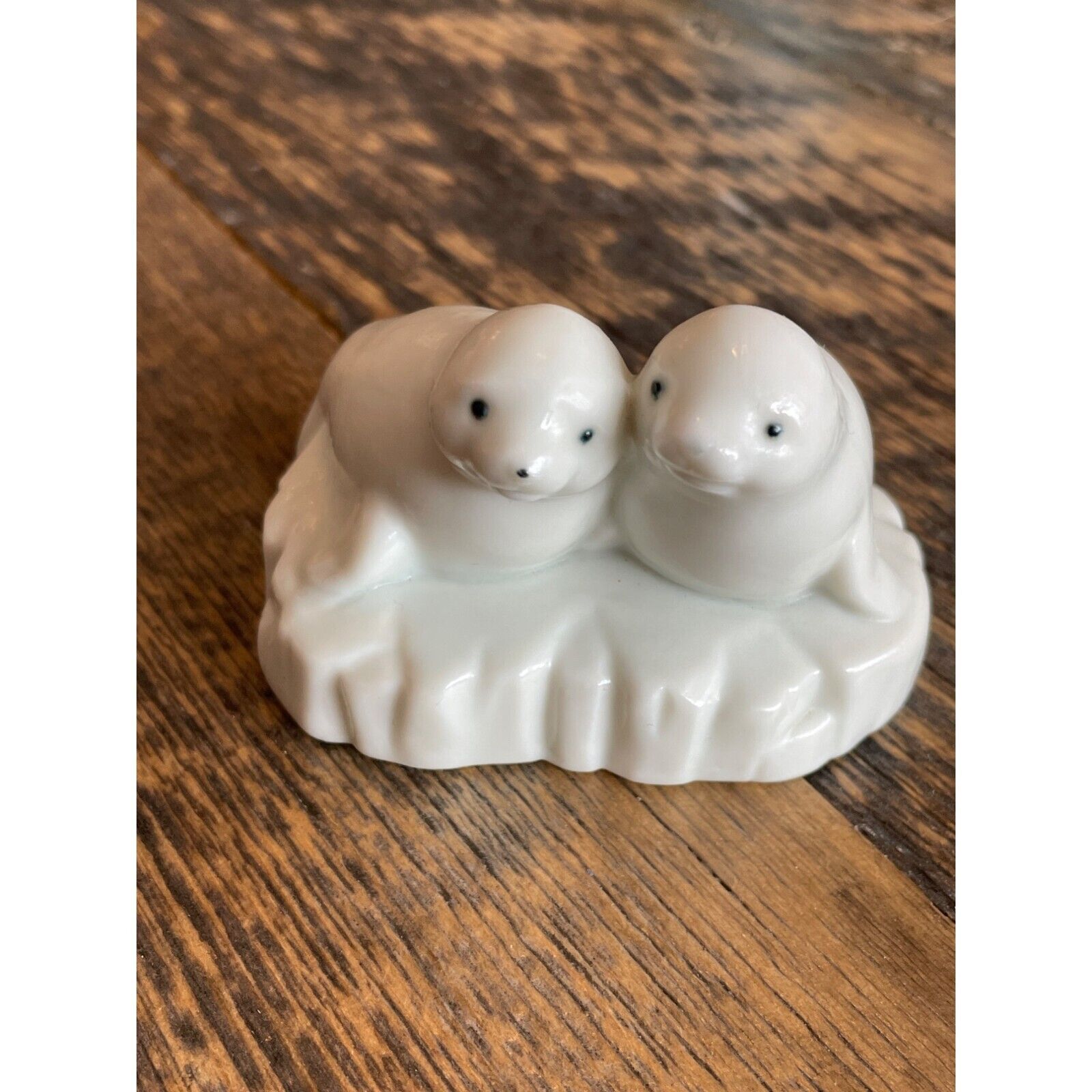 Vintage White Seals on Ice Figurine Cape Shore Inc Ceramic Mini
