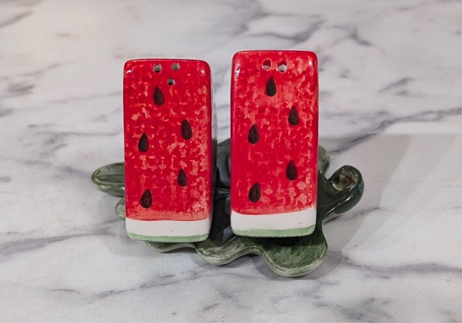 Ceramic Watermelon Slices Salt & Pepper Shakers and Tray - 3 Piece Set