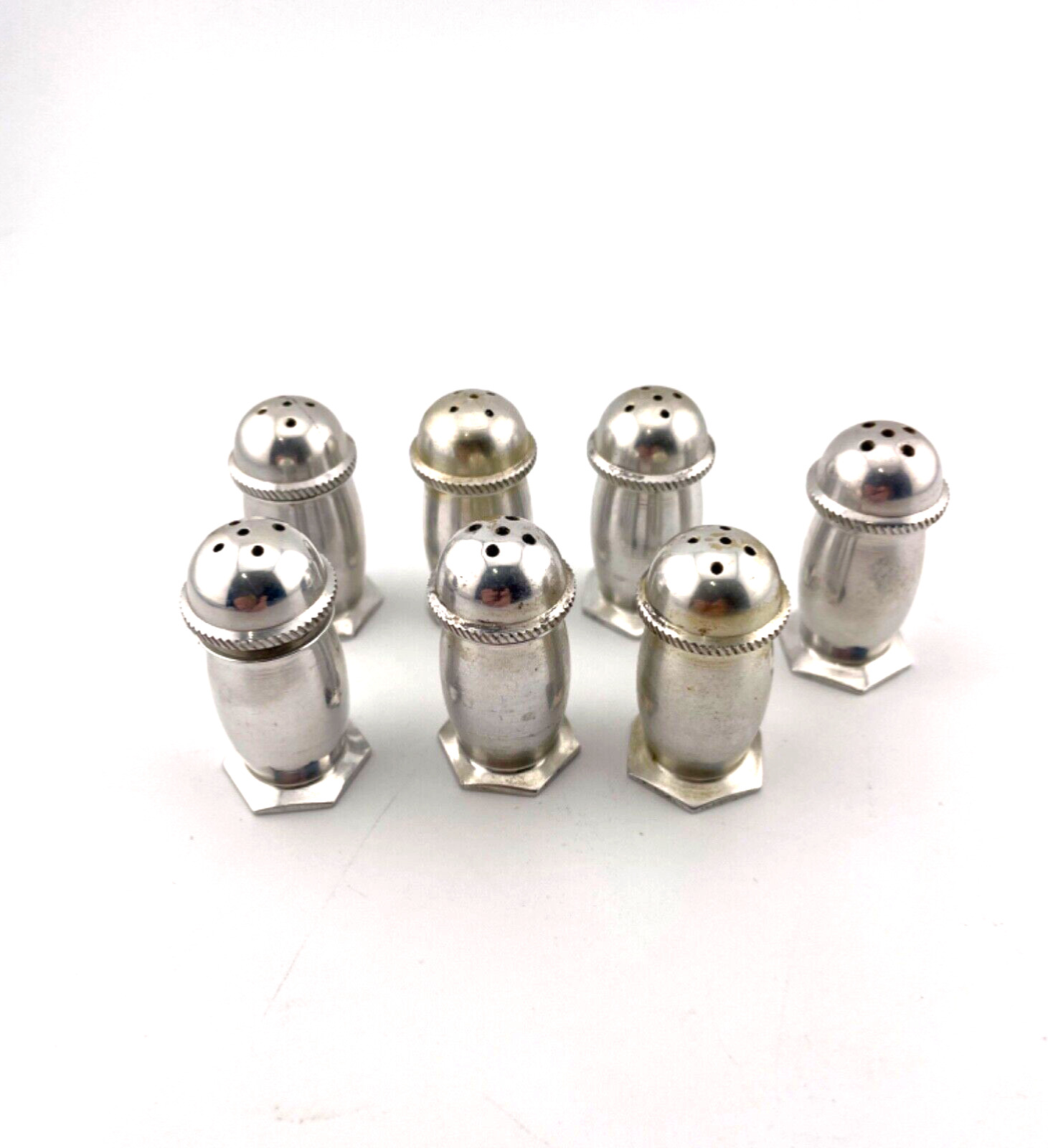 VTG Polished Aluminum Individual Mini Salt or Pepper Shakers, Unbranded Lot of 7