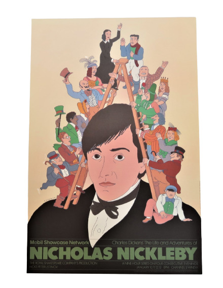 Vtg 1987 Seymour Chwast Nicholas Nickelby Masterpiece Theatre Mobil Oil Dickens