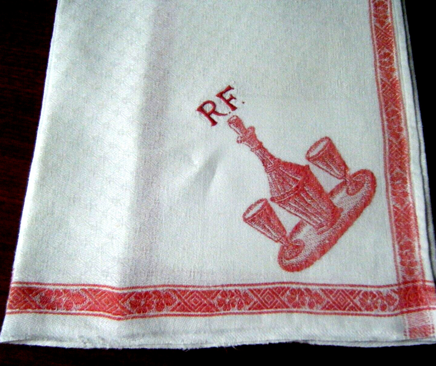 19c Antique French Linen/ cotton dishes  Towel Red Stripe picture mono RF