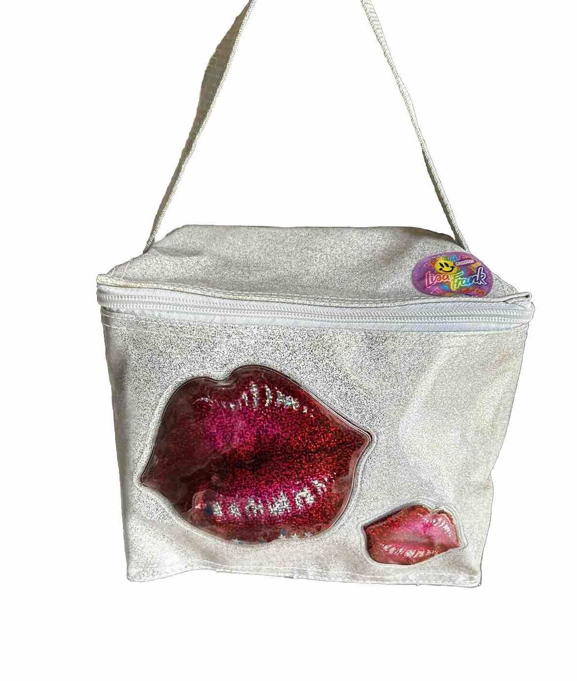 💋 RARE Vintage Lisa Frank Big Lips Kiss Me Silver Glitter Lunch Tote Bag (READ)