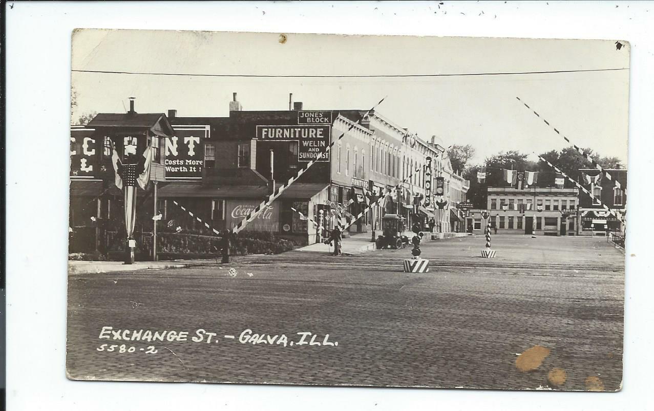 Real Photo Postcard Post Card Galva Illinois Ill Il Exchange Street