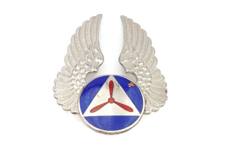 WWII Civil Air Patrol Sterling Silver Pilots Hat Badge Blue Enamel