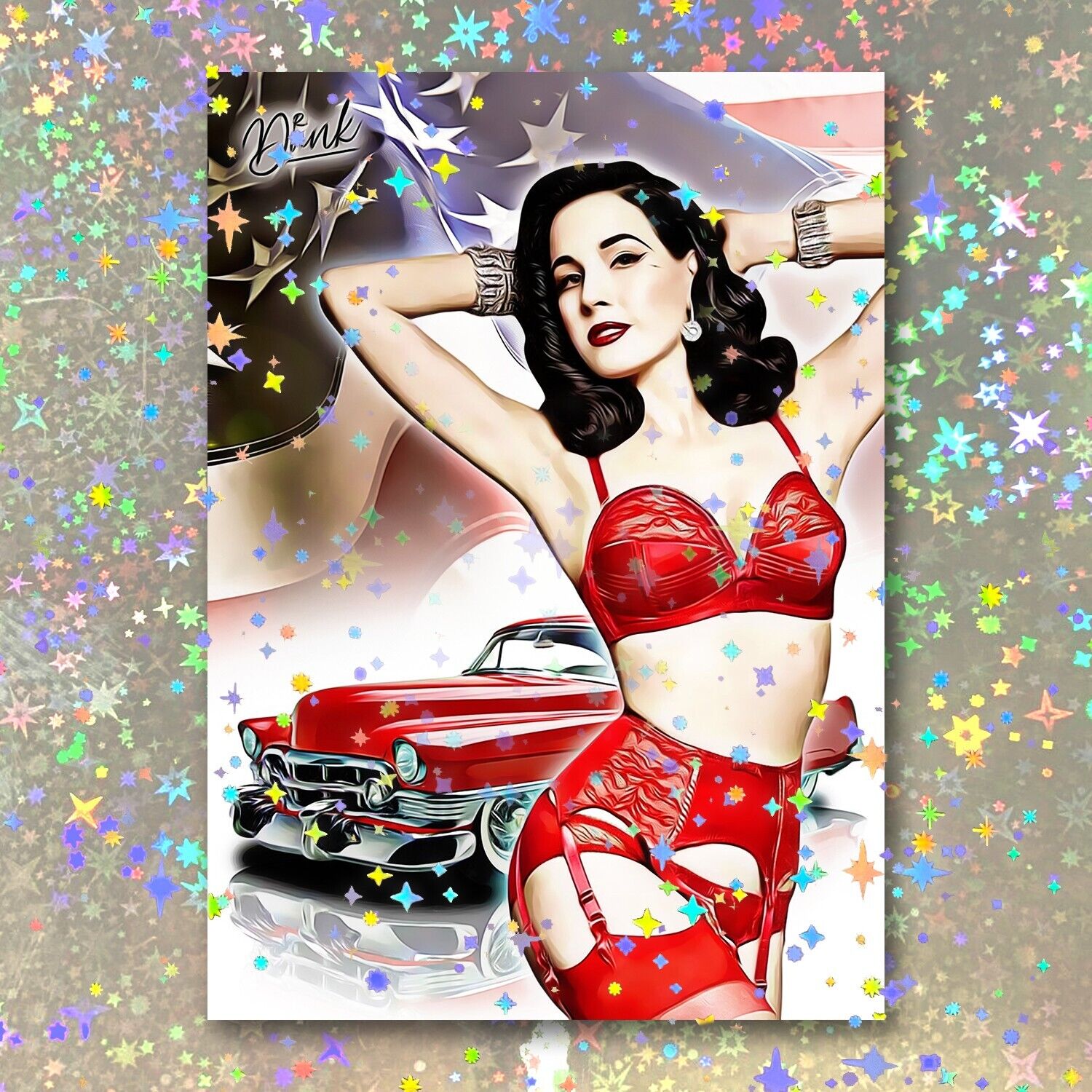 Dita Von Teese Holographic Pin-Up Patriot Sketch Card Limited 1/5 Dr. Dunk