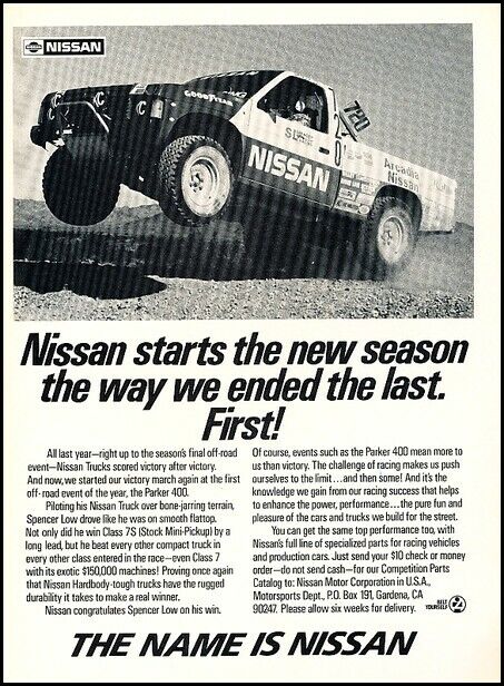 1987 Nissan Race Truck Parker 400 Original Advertisement Print Art  Car Ad J712C