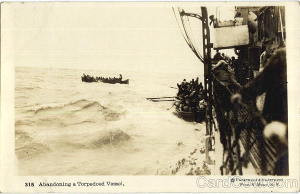Navy RPPC Abandoning A Torpedoed Vessel Underwood & Underwood Postcard Vintage