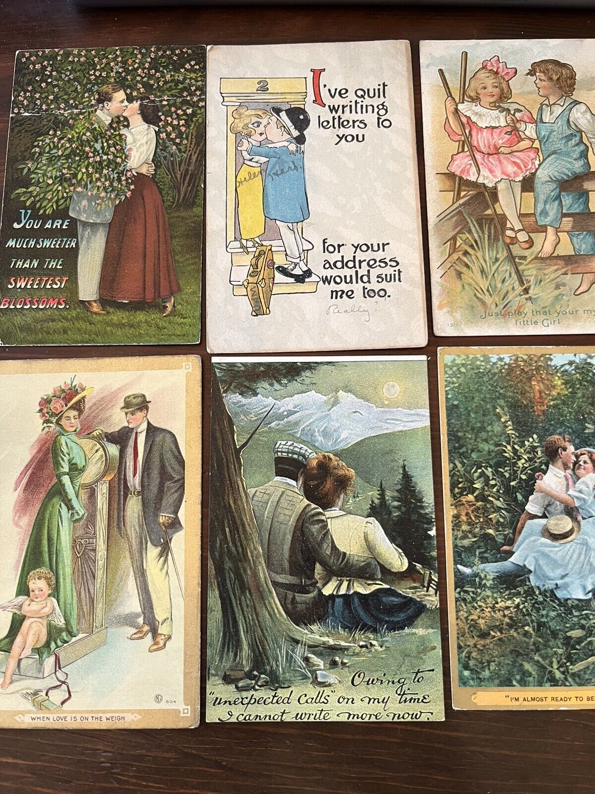 Romantic Love Couples Funny Antique Vintage Postcards ~ Lot of 6