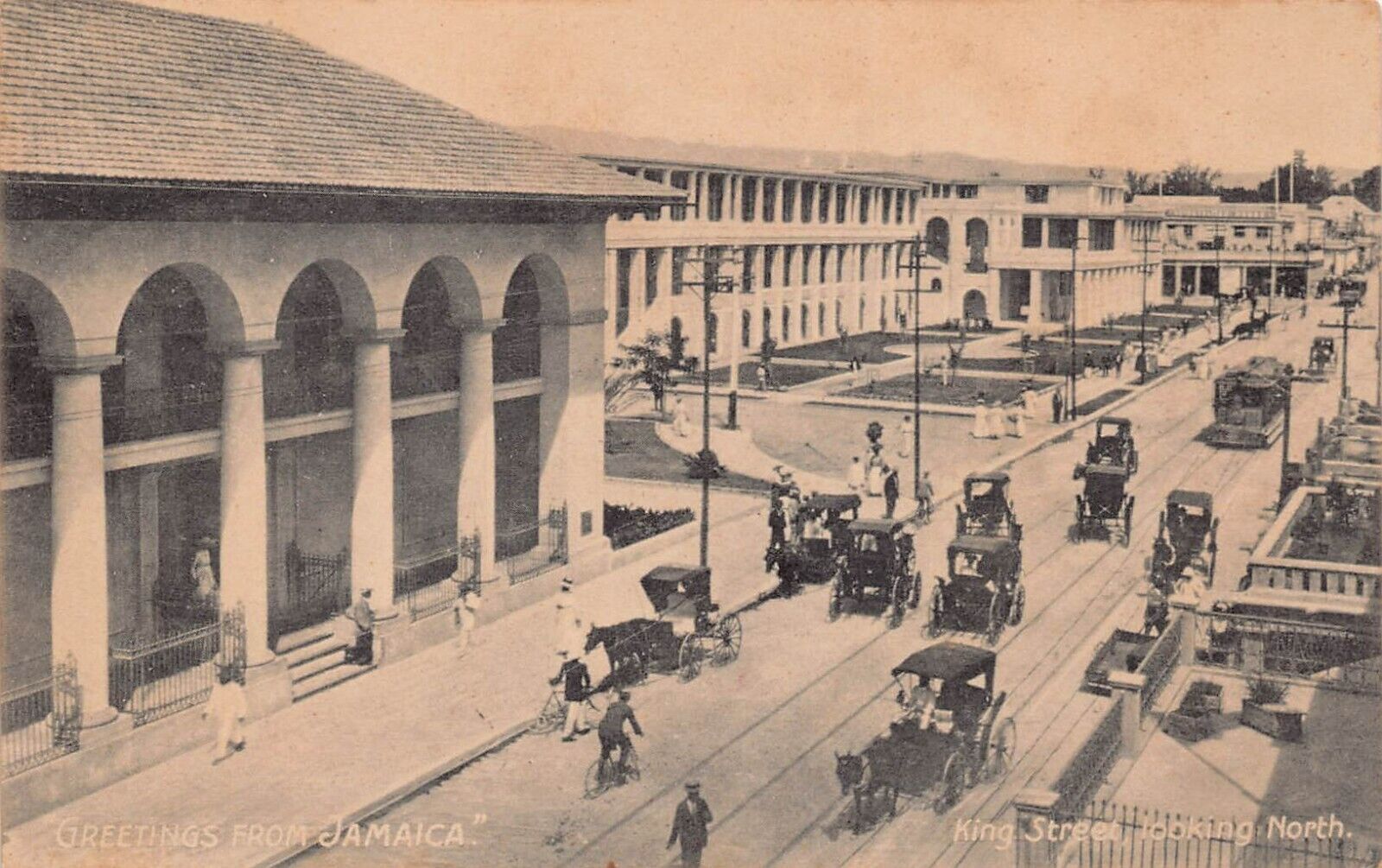 Kingston Jamaica Downtown King Street 1910s Trolley Cars Vtg Postcard P1