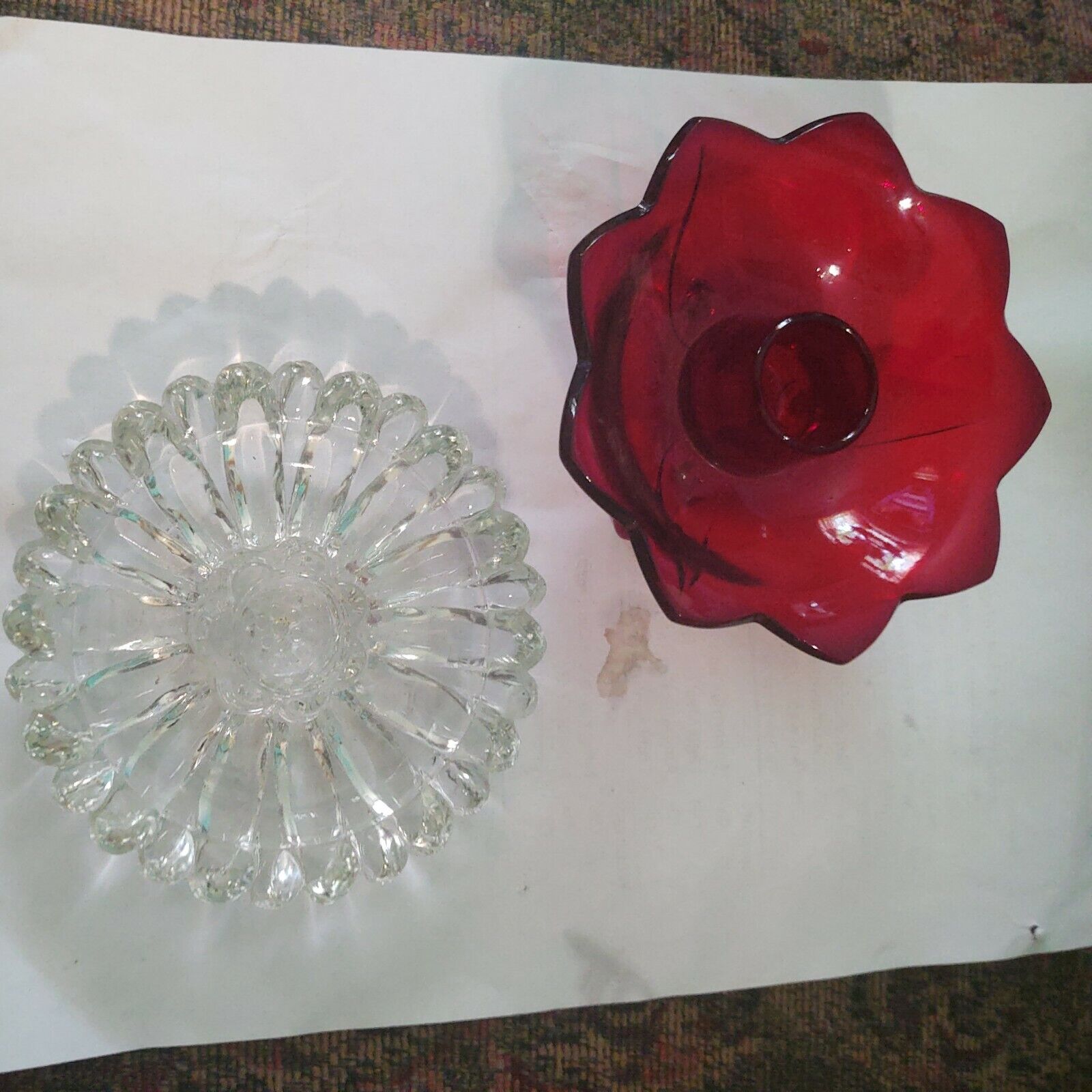 VINTAGE FENTON RUBY RED CANDLEHOLDER CANDLESTICK 3 FOOTED 9 PETALS And a Second.