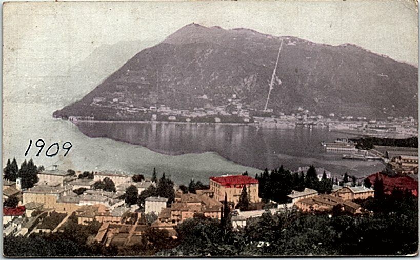 c1900s Lake Como Italy Postcard Mountain Lake Color Divided Back Posted Stamp