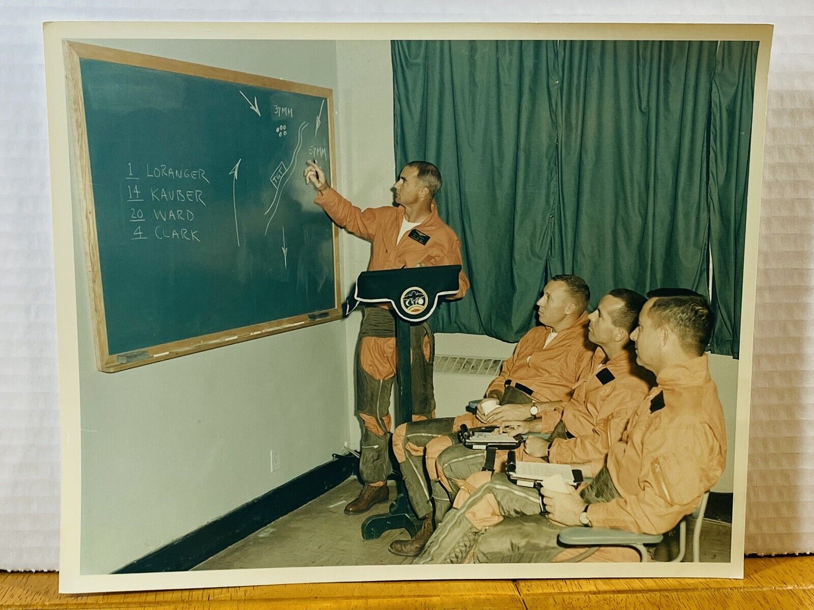 NAVY PILOTS BRIEFING BY COR USN VX-5 COMMANDING OFFICER DON LORANGER