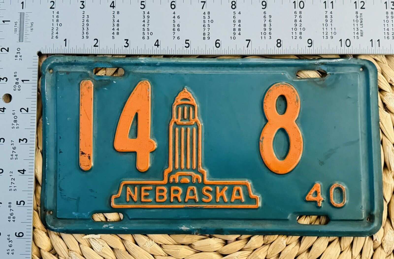 1940 Nebraska License Plate 14-8 ALPCA Garage Decor State Capital Building Image
