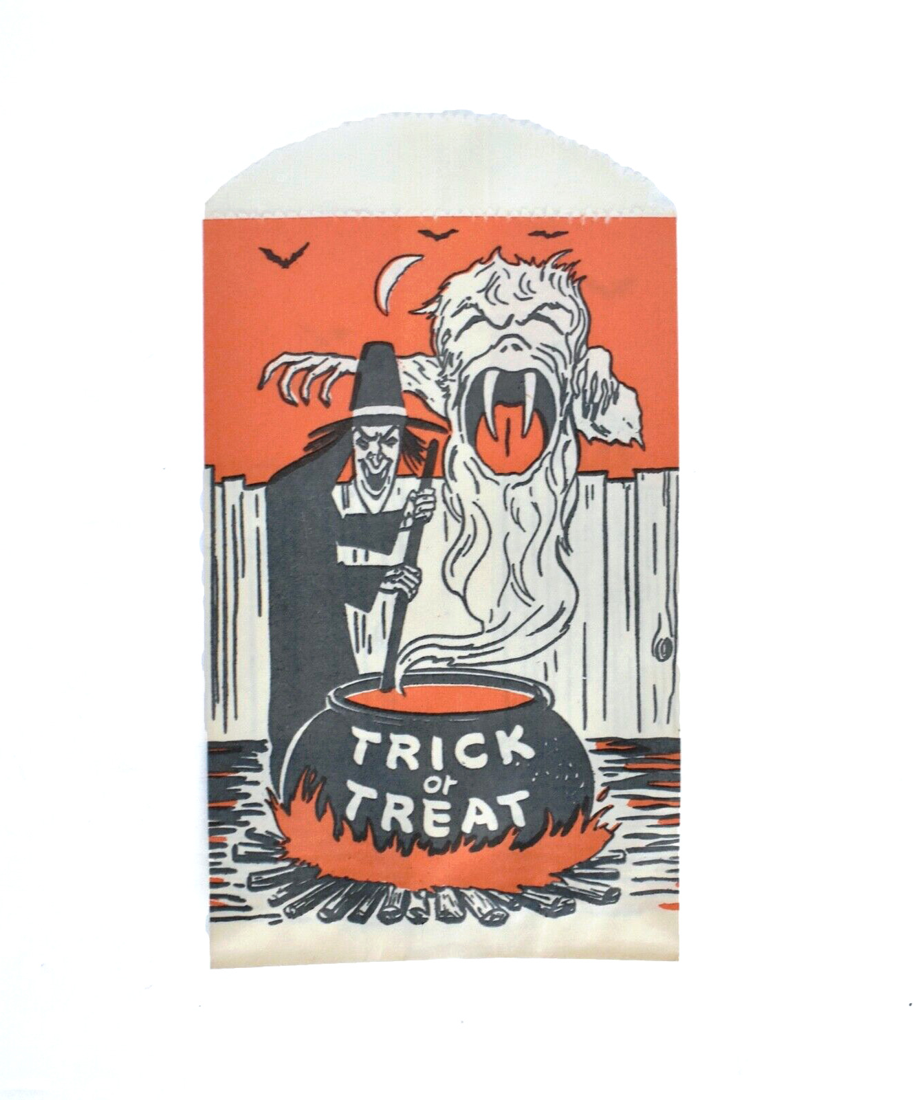 VINTAGE HALLOWEEN TRICK OR TREAT CANDY BAG Paper Witch Ghost 1950s Decoration