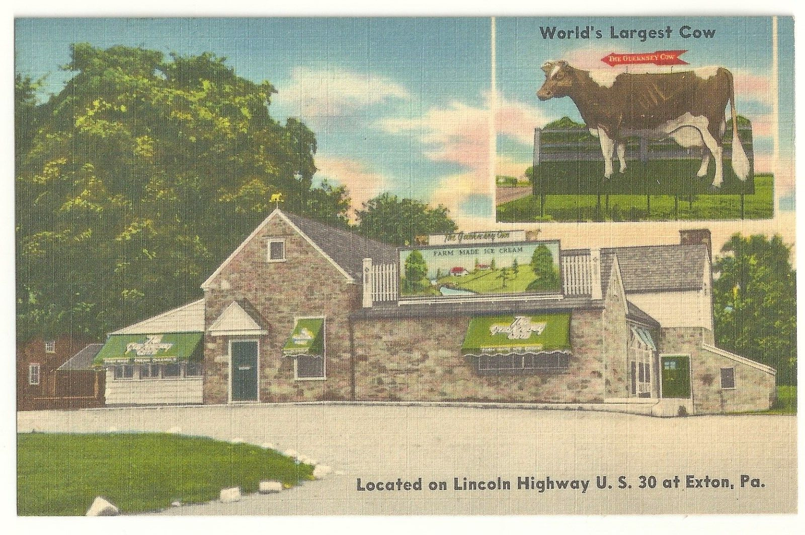 Lincoln Hwy U.S. 30 Roadside Attraction 1930s World\'s Largest Cow  Postcard VTG
