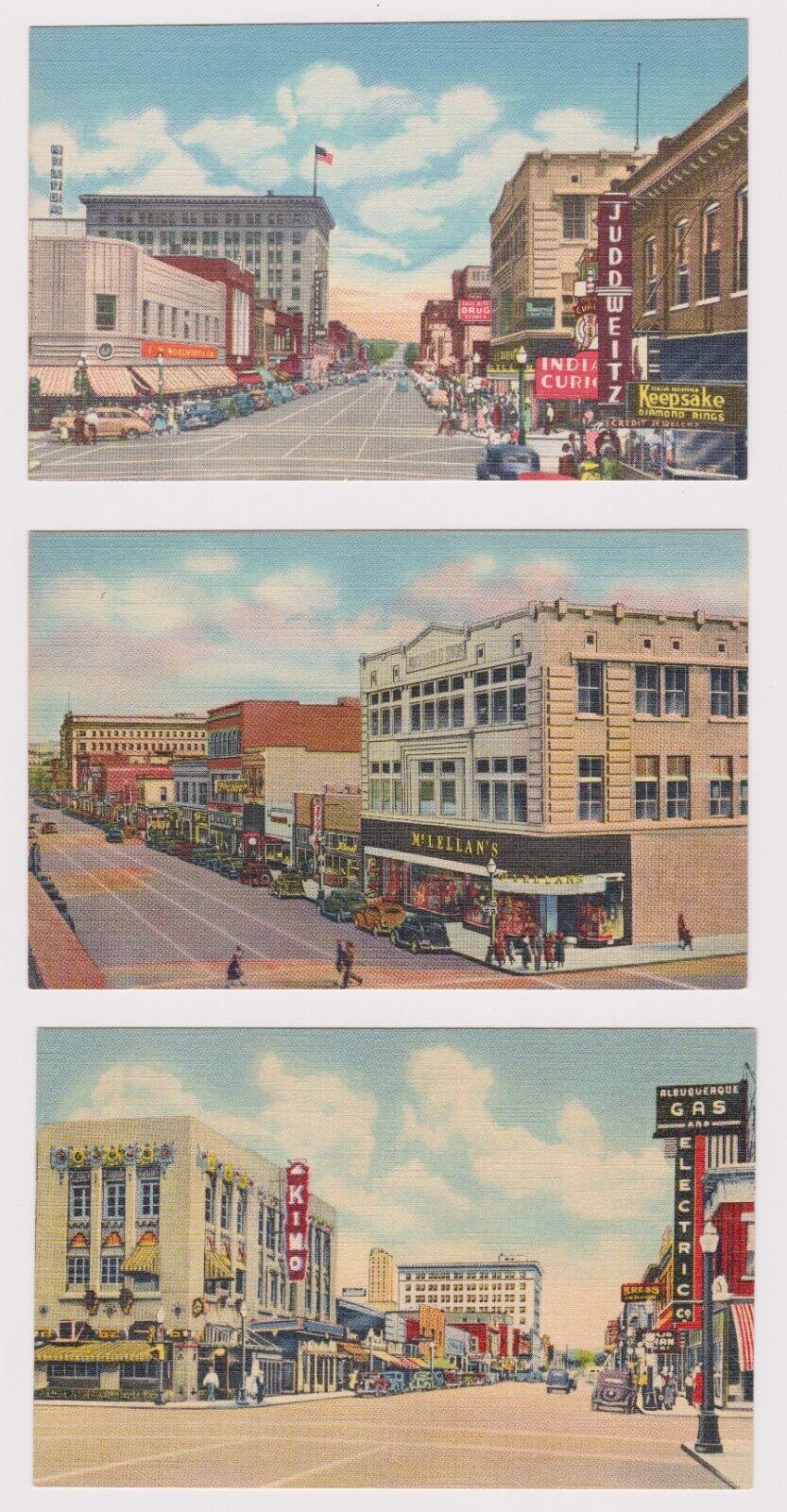 Albuquerque NM - 3 early linen street view postcards