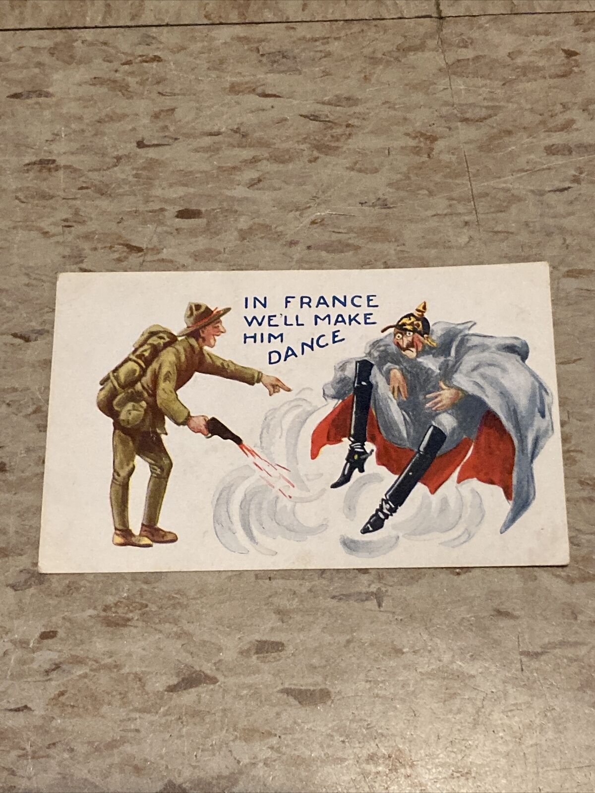 WW1 Soldier Postcard c. 1916 American Soldier In France We’ll Make Him Dance