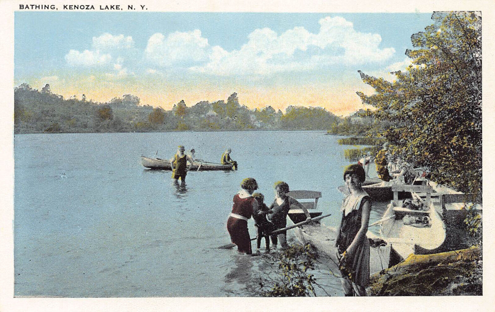 Kenoza Lake New York postcard bathing boating canoeing Catskills Borscht Belt