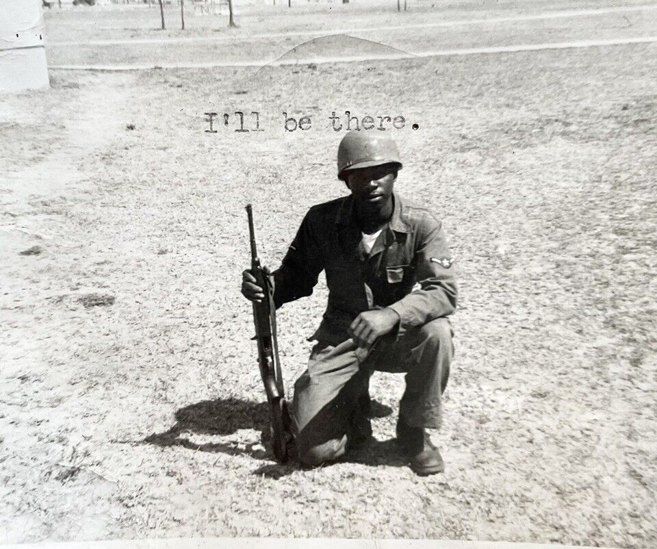 “I’ll Be There” VTG 50s PHOTO Handsome Soldier Man African American Captioned