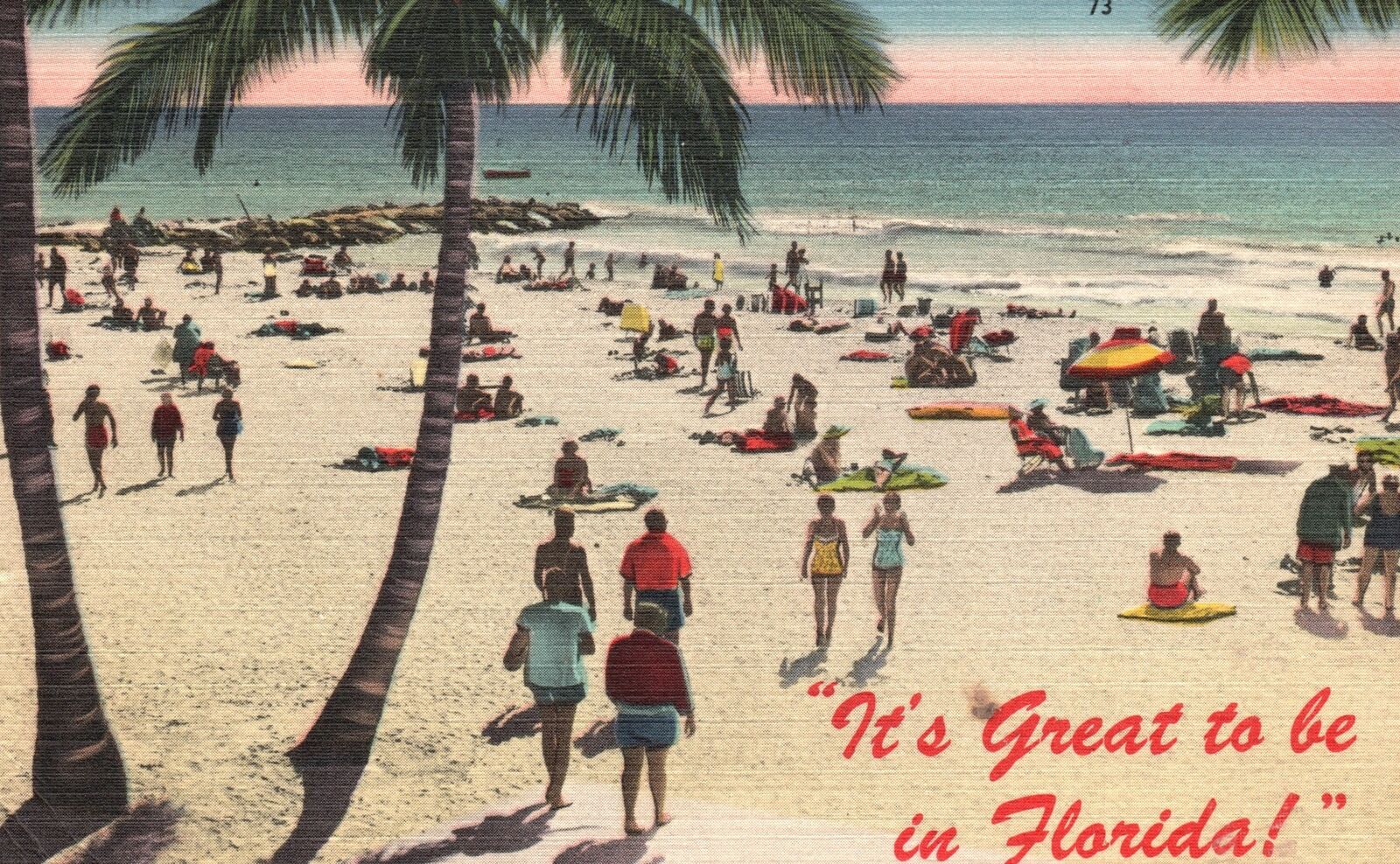 Vintage Postcard 1963 It\'s Great To Be In Florida Beach Bathing Summer Vacation