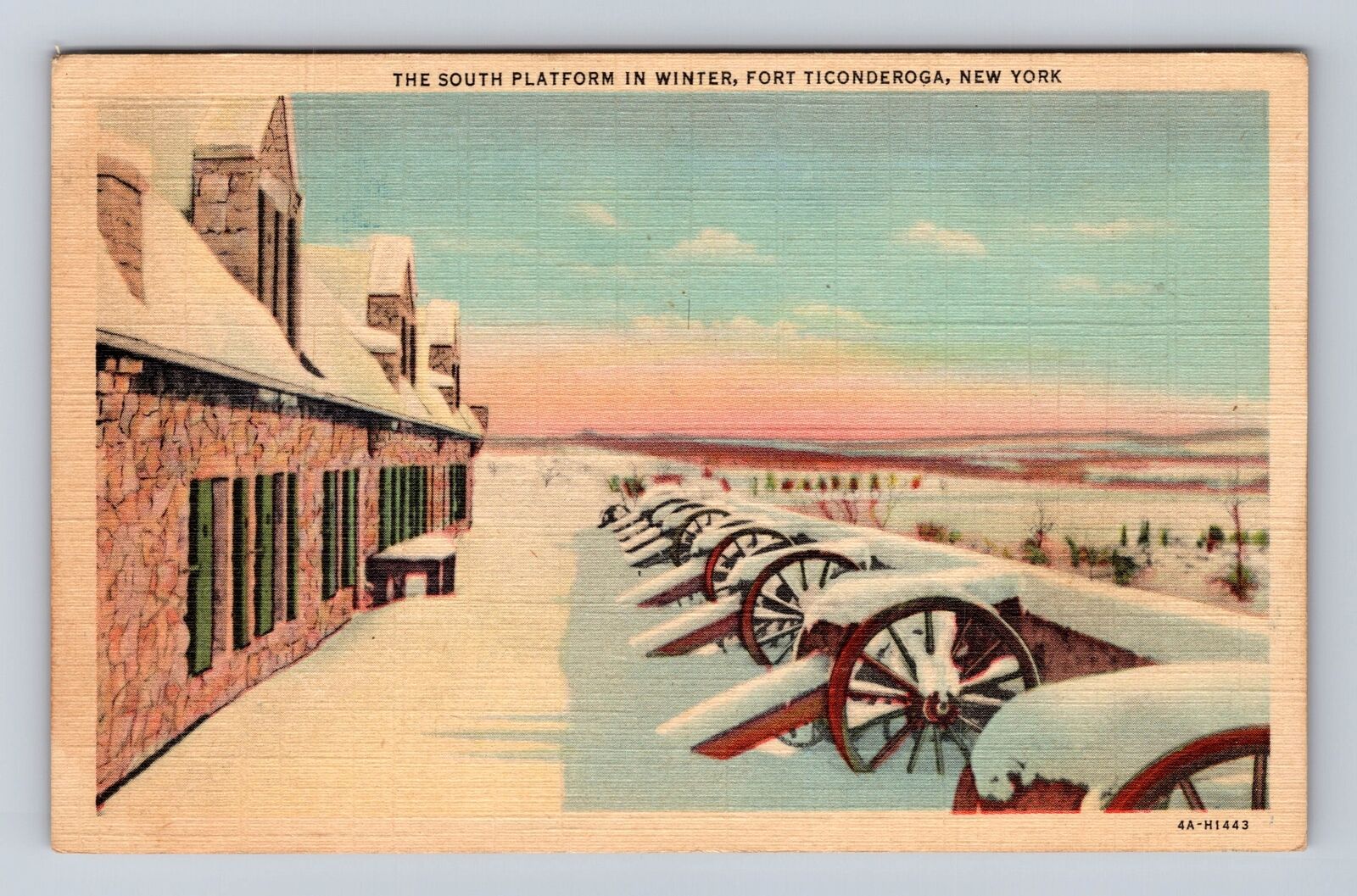 Fort Ticonderoga NY-New York, South Platform In Winter, Canons, Vintage Postcard