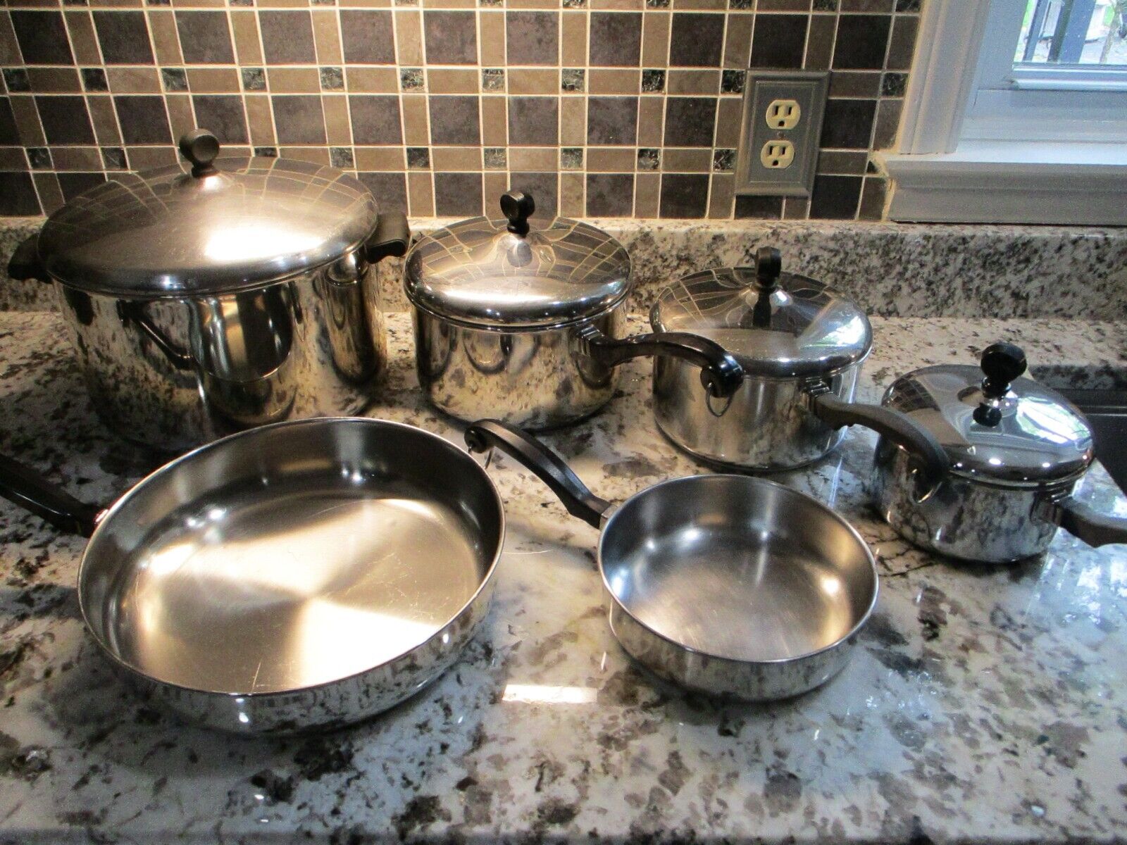 Vintage Farberware Aluminum Clad Stainless Cookware 10 Piece Sauce Pans Pot Lids