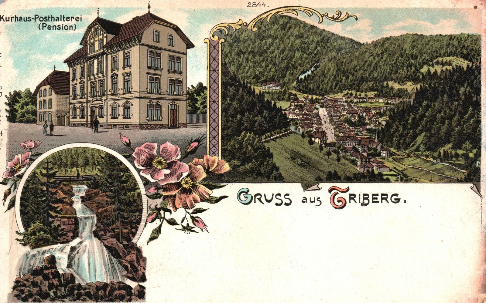 Vintage Postcard Kurhaus Posthalterie Pension House Gruss Aus Triberg