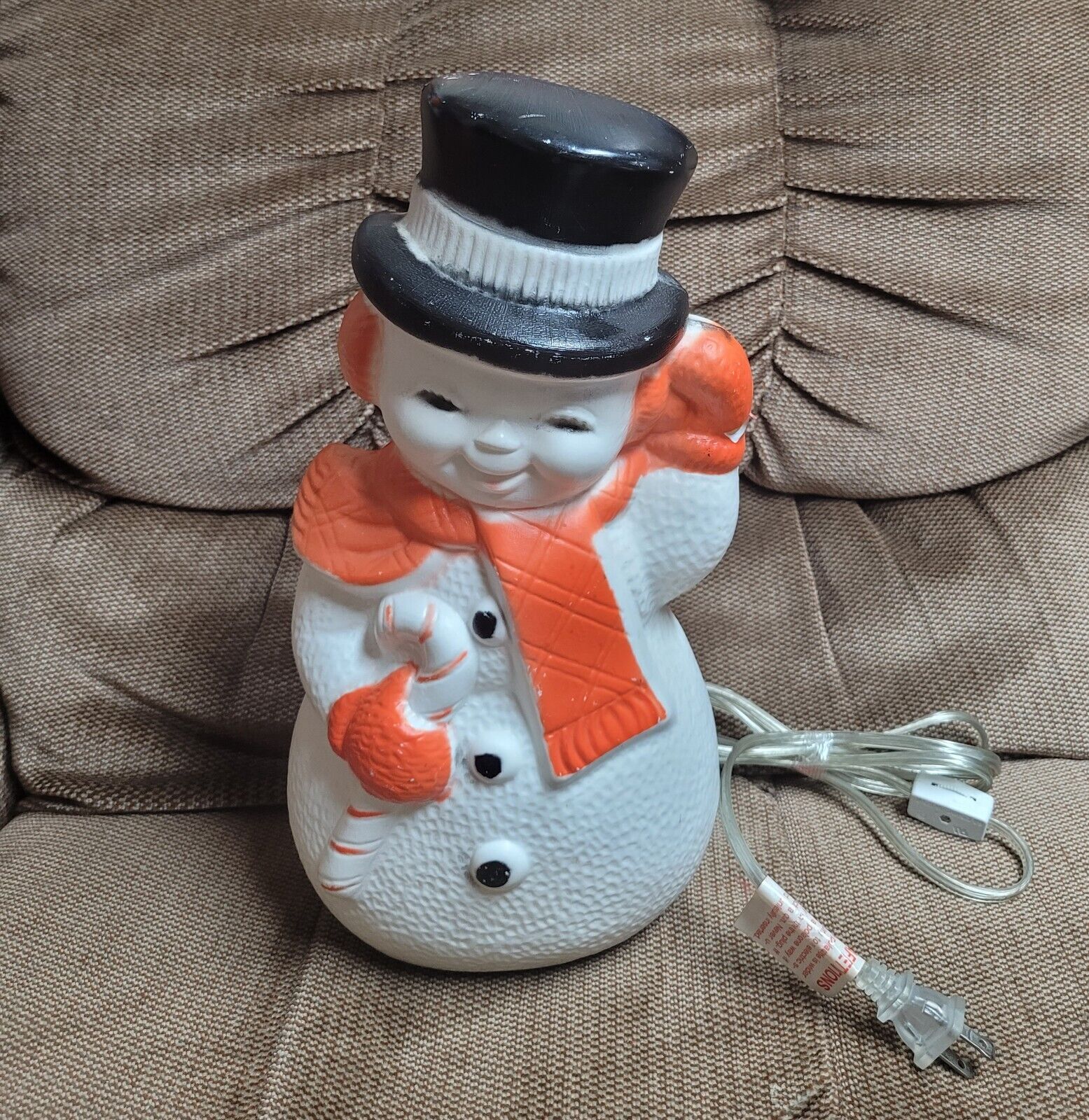 Vtg 60s-70s Poloron Table Top Blow Mold Snowman with Light 14\