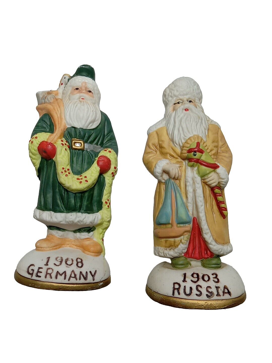2 Vintage 1990 Porcelain Antique Santas From Around The World Limited Edition