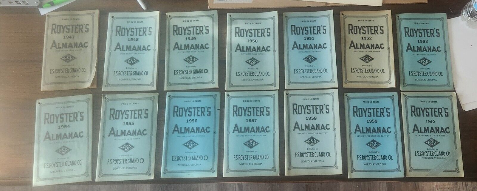 14 VINTAGE ROYSTERS ALMANAC, 1947 THRU 1960, Norfolk, Virginia, Read Description
