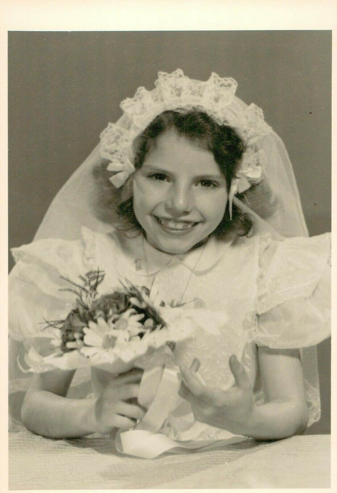 Vtg Black & White Photo Picture of a Young Girl First Communion Missing Teeth