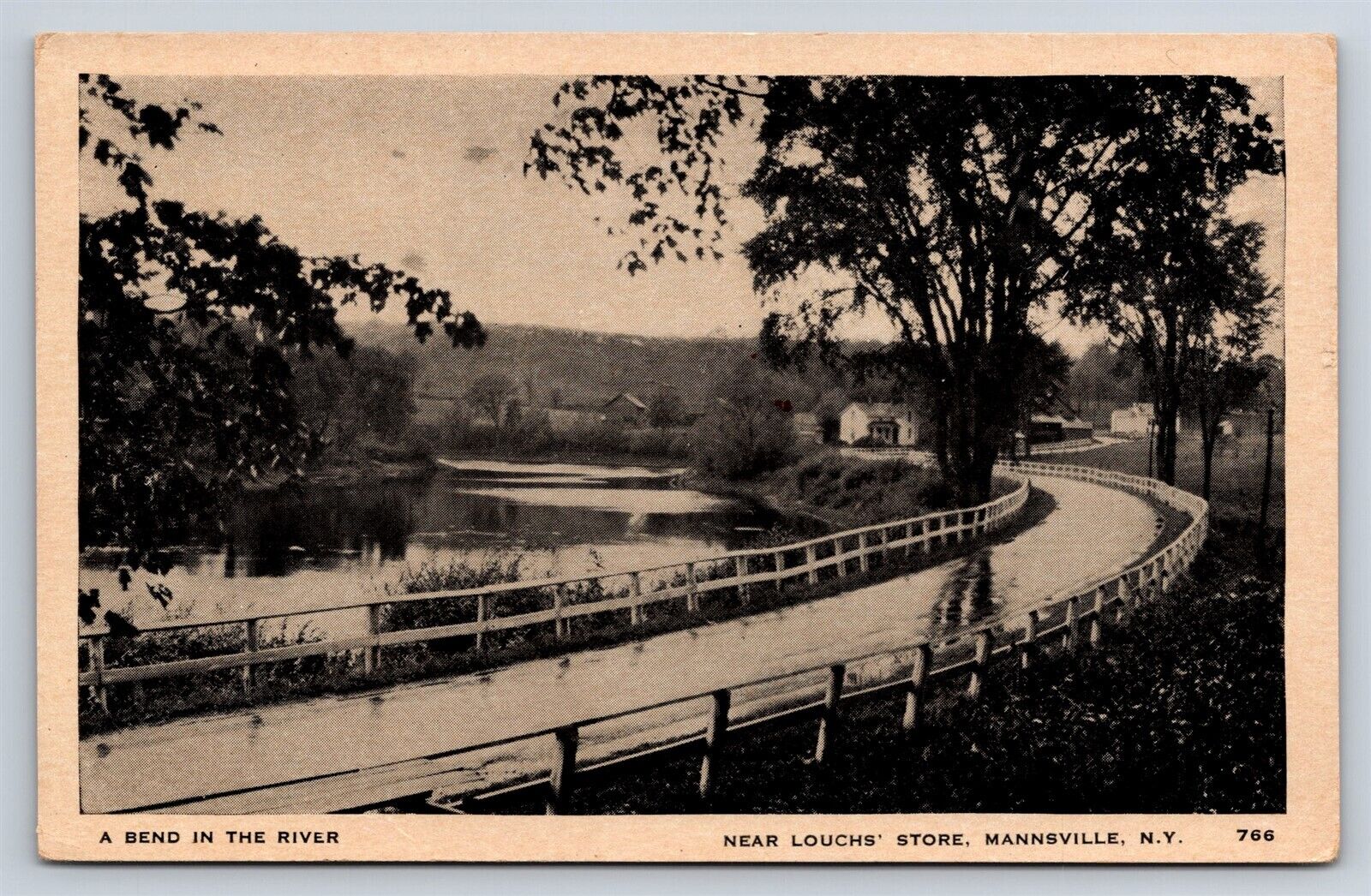 Postcard NY Mannsville New York A Bend In The River Near Louch\'s Store AT12