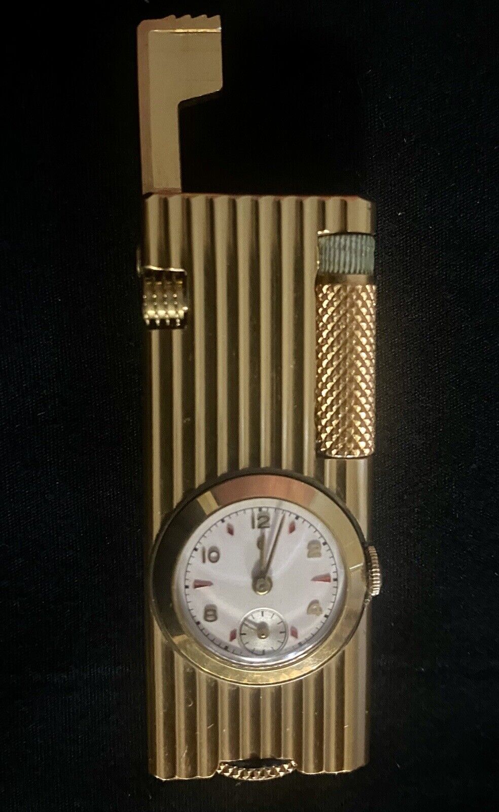 Vintage Cygnus Lift Arm Table Gold Tone Lighter With Watch