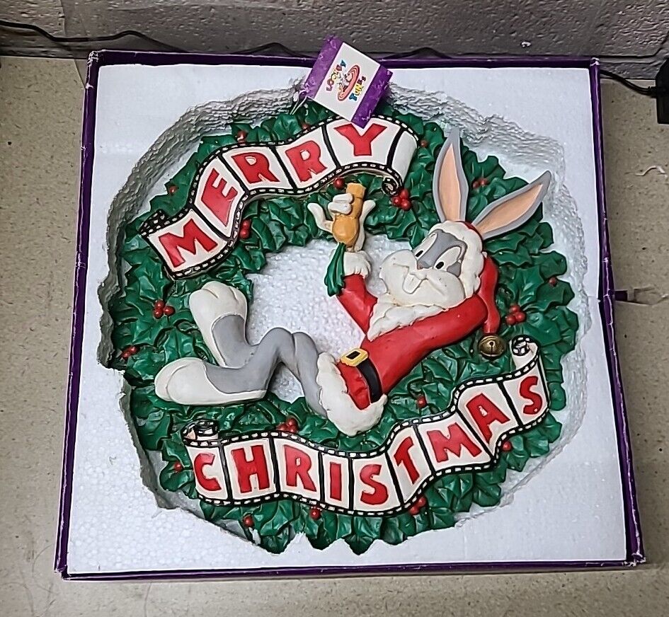 Vintage 1996 Bugs Bunny Merry Christmas Wreath, Looney Tunes In Box