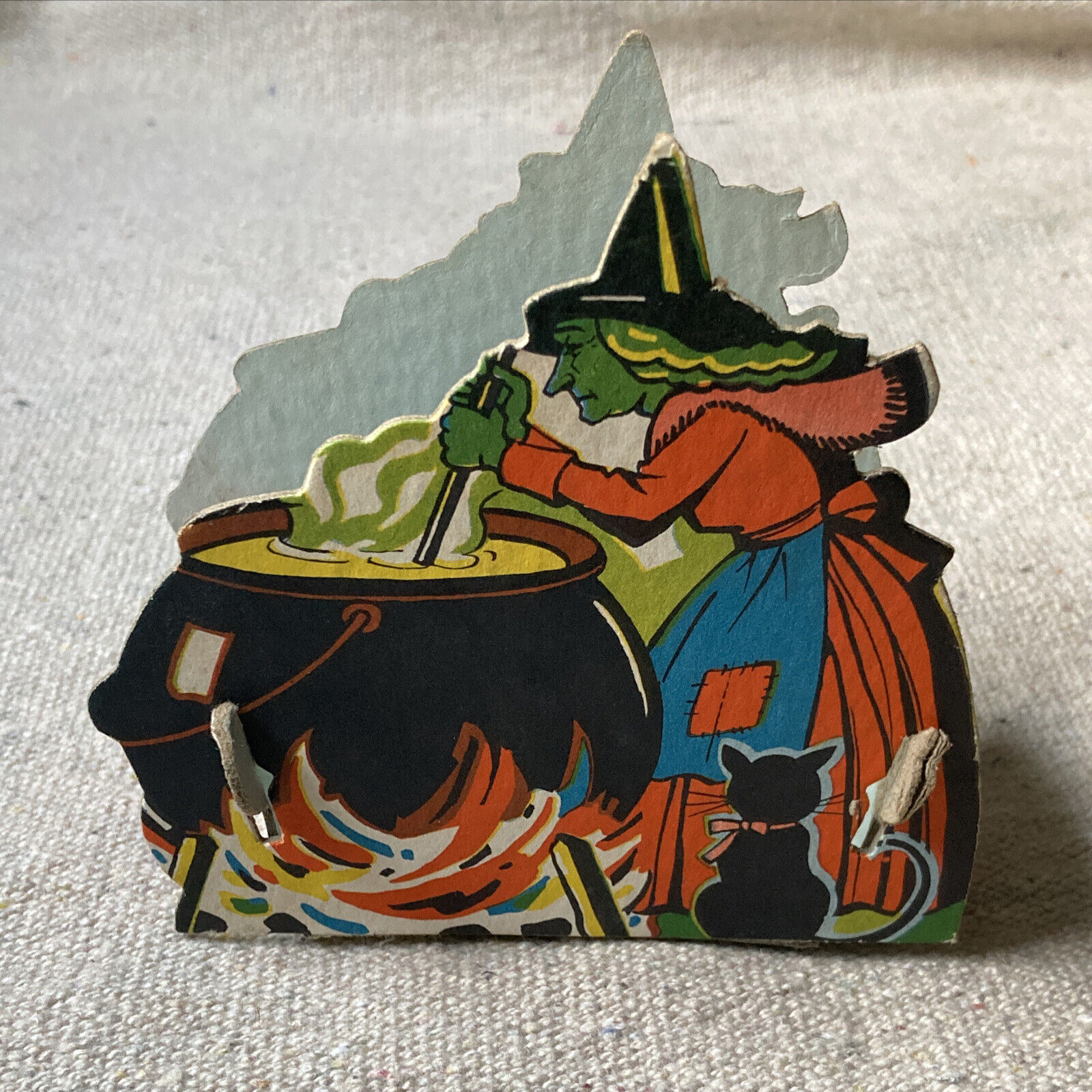 Vintage Cardboard Halloween Candy Container Witch Caldron Prop Display G.M.CO
