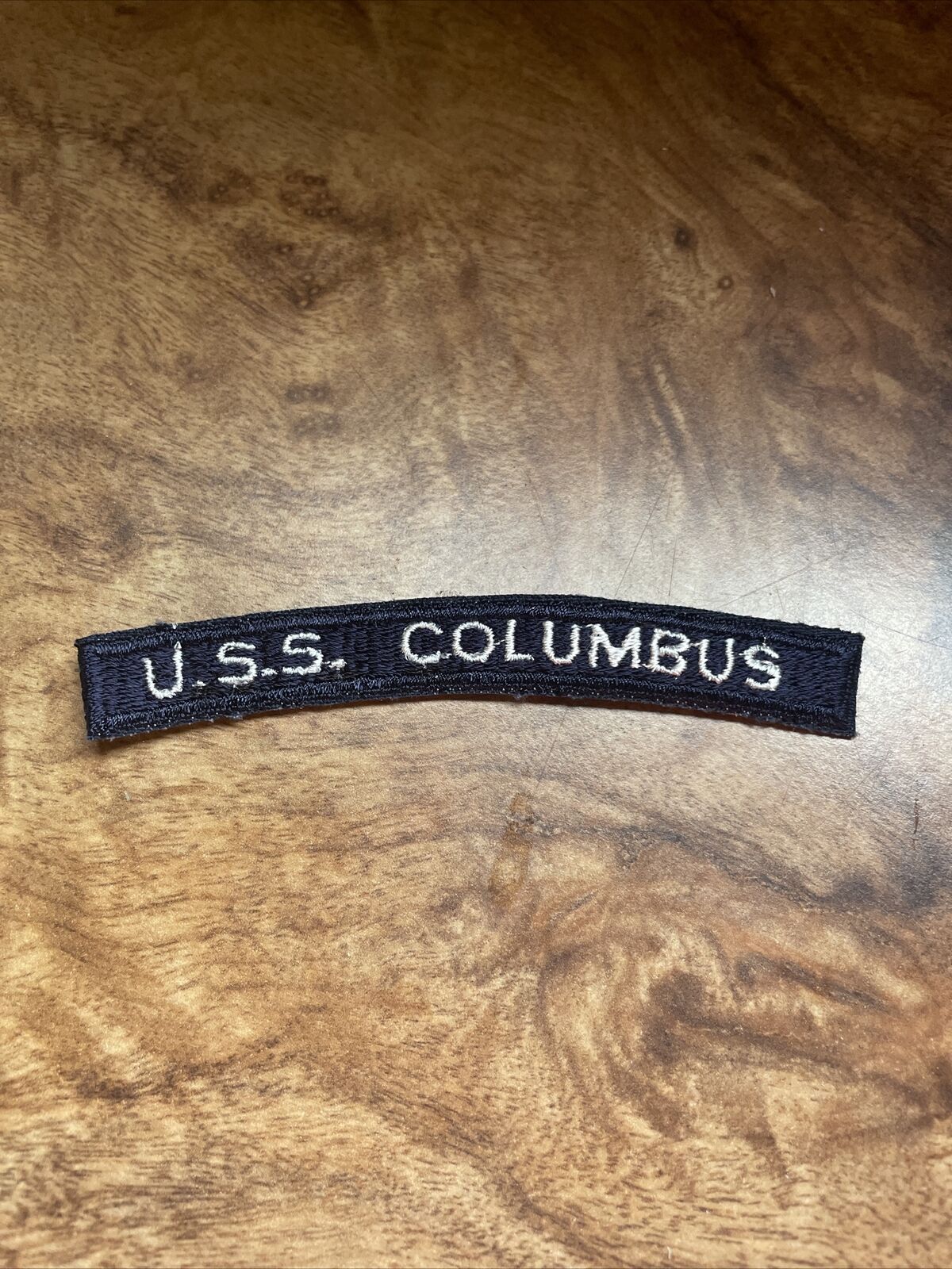 USN US Navy USS Columbus Sew On Patch 4” 60s 70s Rare Tab Blue