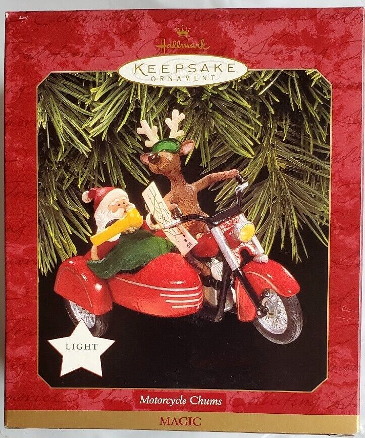Hallmark Keepsake Magic MOTORCYCLE CHUMS Lighted Christmas Ornament 1997 Santa