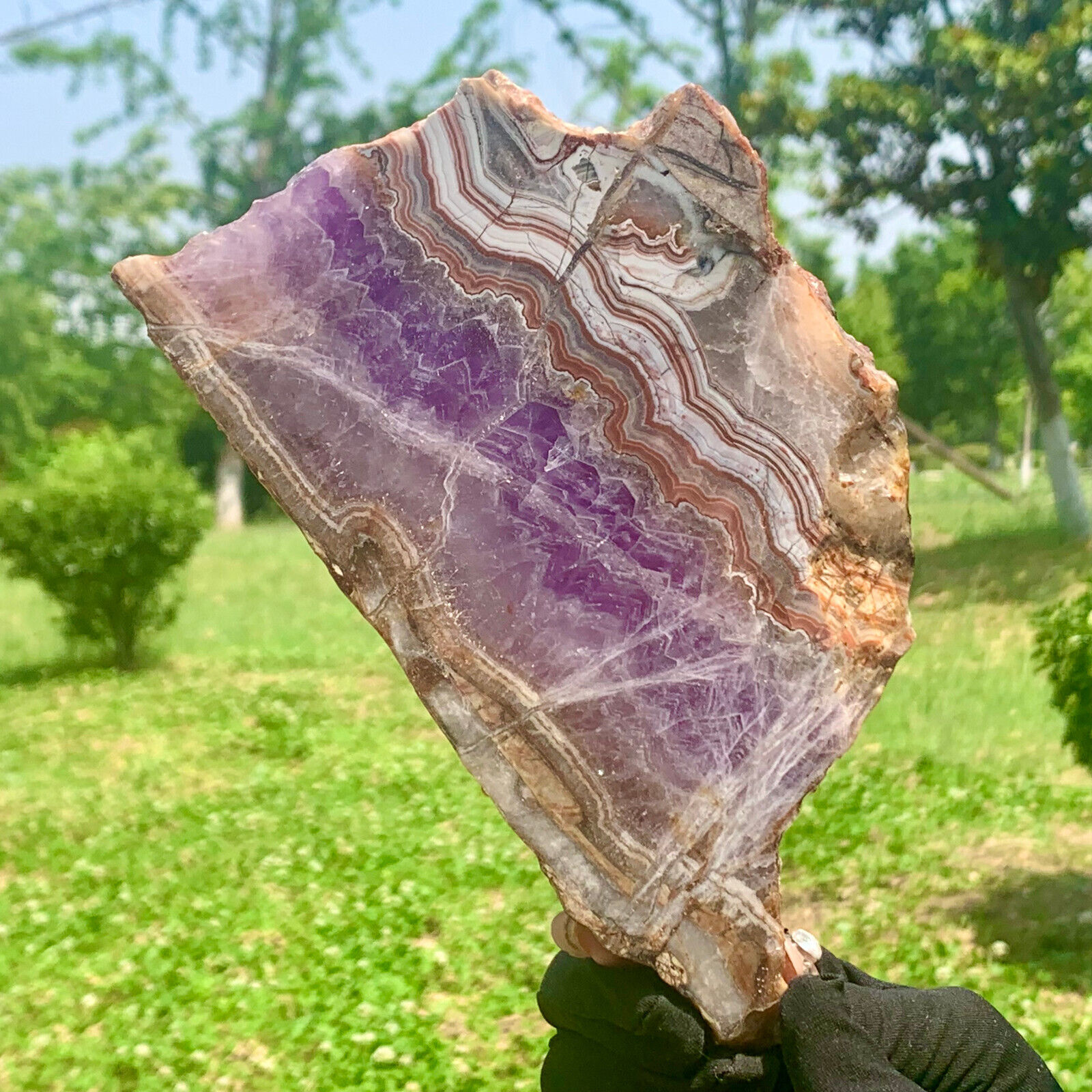 1.02LB Natural and beautiful dreamy amethyst+agate rough stone specimen
