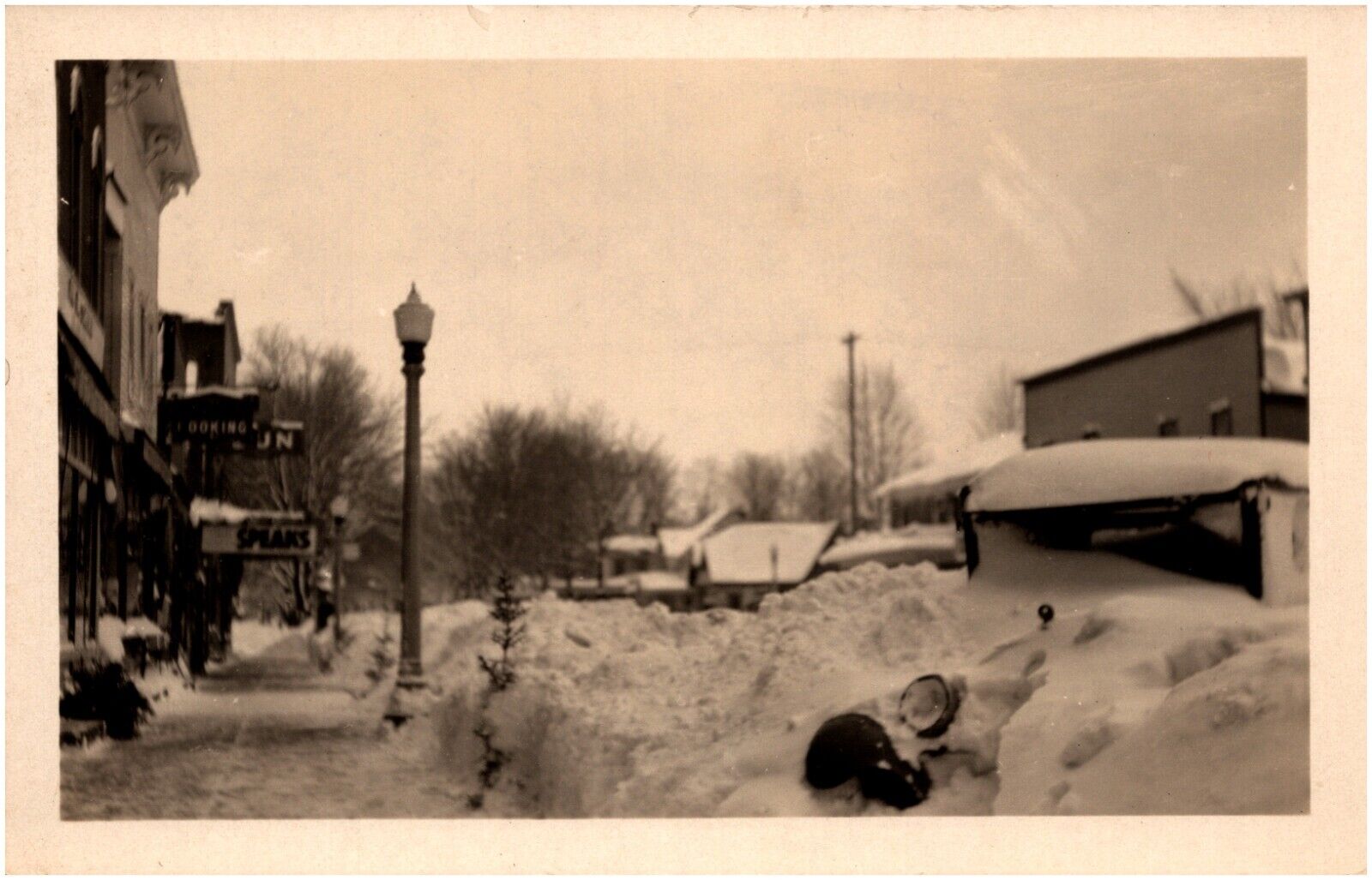 Snowy Main Street Plainwell Michigan MI Sun Theatre 1930s RPPC Postcard Photo
