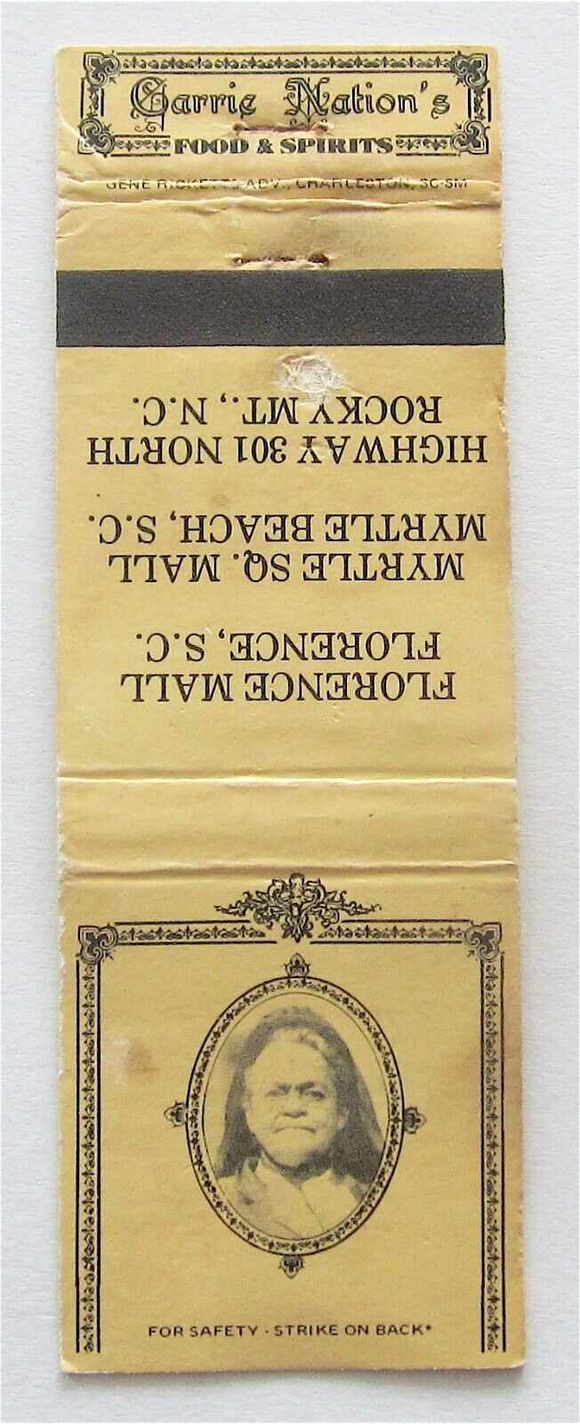 FLORENCE MALL, FLORENCE SC, MYRTLE SQ. MALL, MYRTLE BEACN, S.C. MATCHBOOK COVER