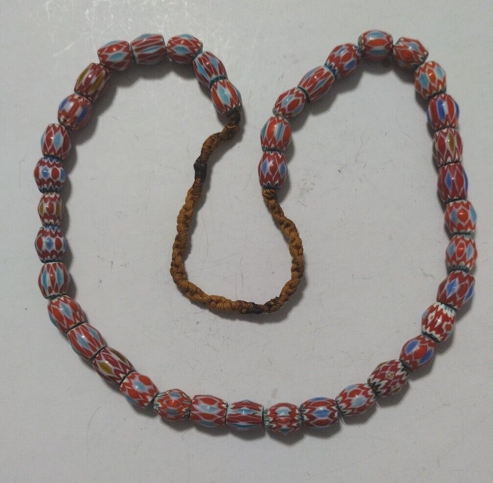 vINTAGE Chevron Venetian antique style Glass Beads Strand Necklace