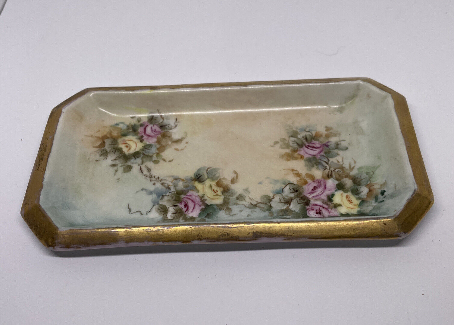 Vintage Limoges France JD Dumont Hand Painted Trinket, Pin or Ring Tray, Floral