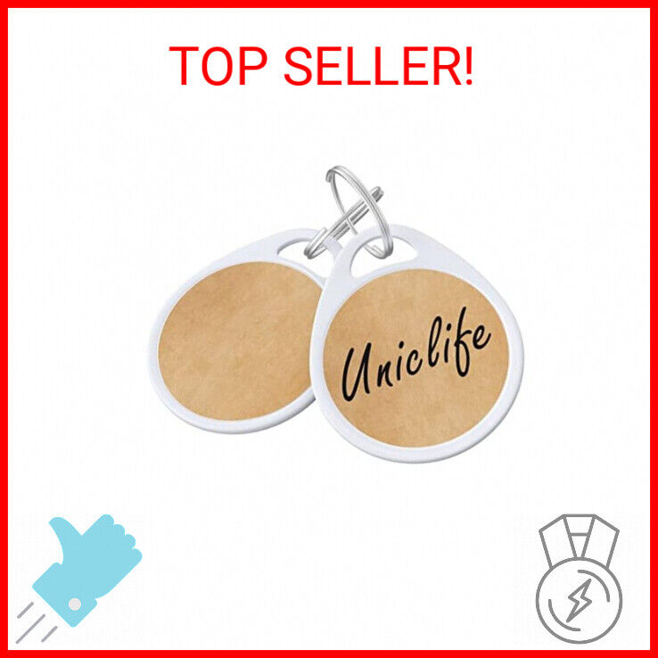 Uniclife 1.5 Inch Tough Plastic Key Tags Sturdy Round White Item Identifiers wit