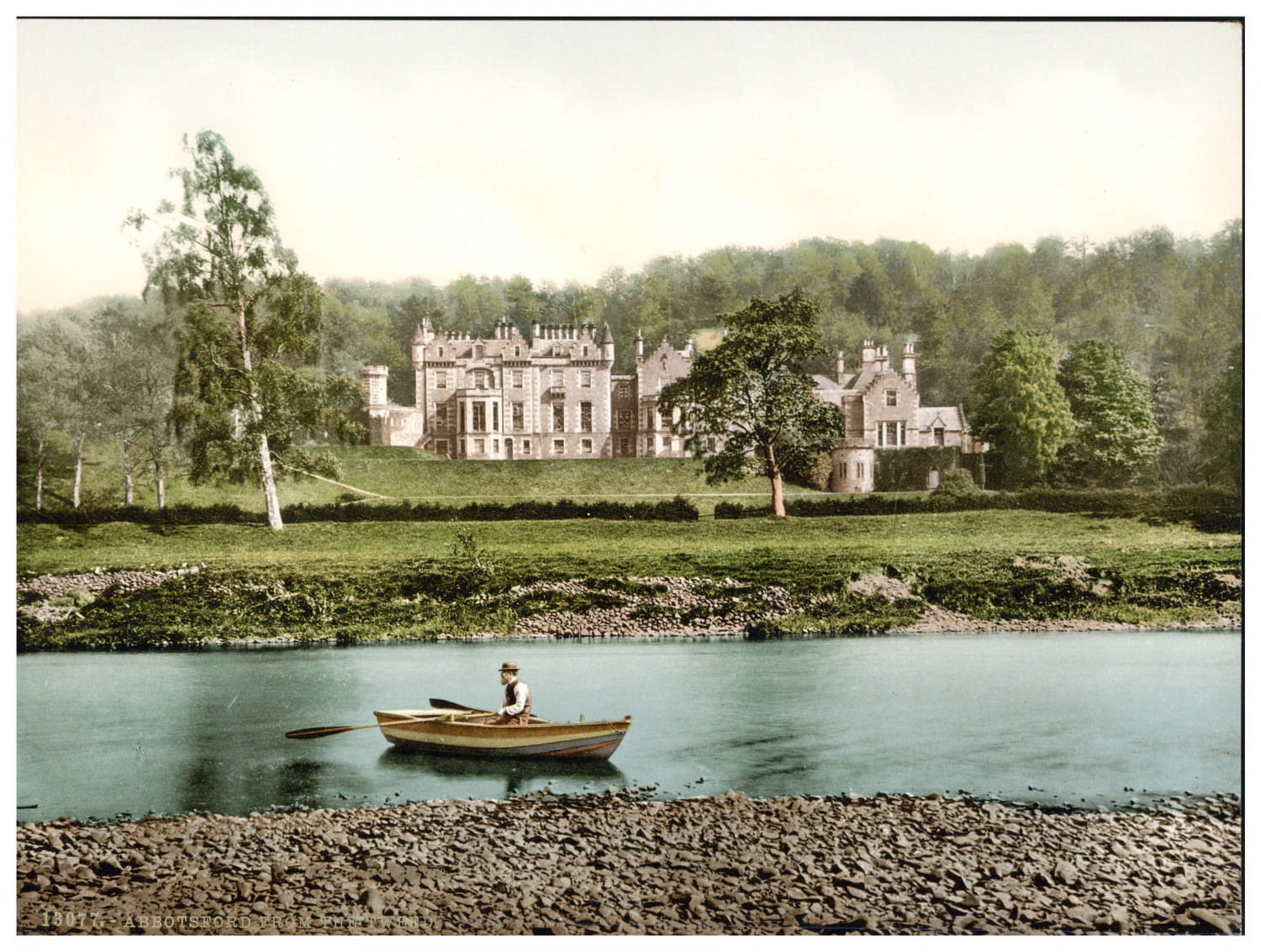 Scotland, Roxburgh, Abbotsford from the Tweed Vintage Photochrome, Photochr