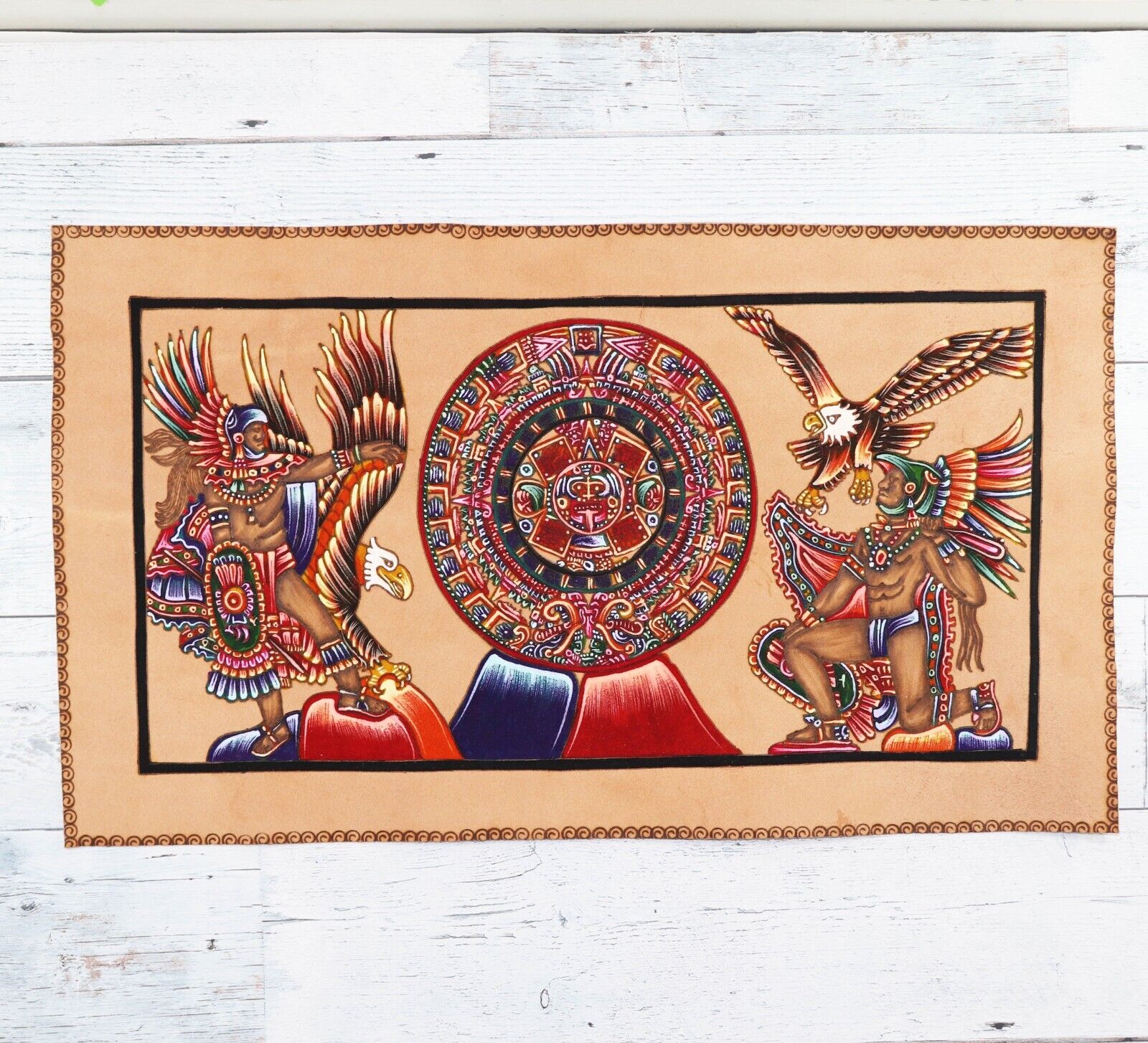 Eagle warrior Jaguar Warrior Aztec Calendar Aztec Wall Art-Hand Painted - mexico